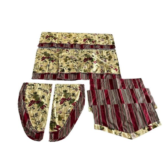 Custom Window Treatments 8 Pc Valances Curtains Gold Red Green Grapes Stripe - Picture 1 of 8